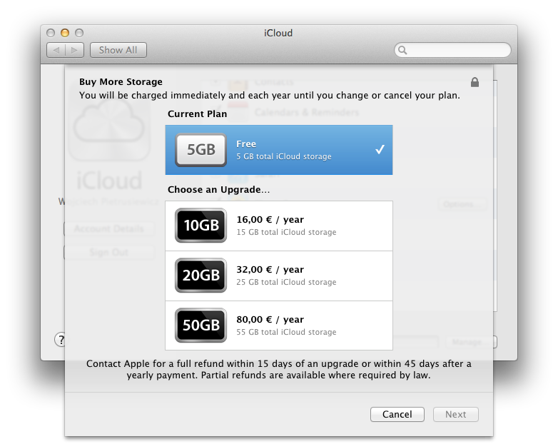 iCloud storage options