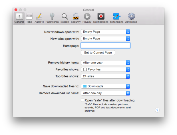 Yosemite DP6 Safari Prefs